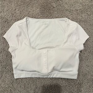 ALO Yoga White Buttoned Crop Top